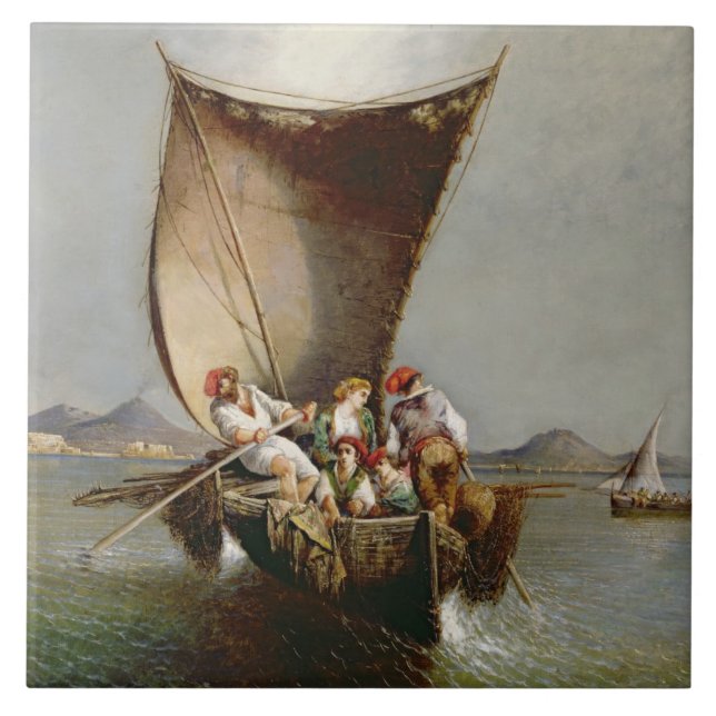 Azulejo De Cerâmica A família do pescador (óleo em canvas) (Frente)