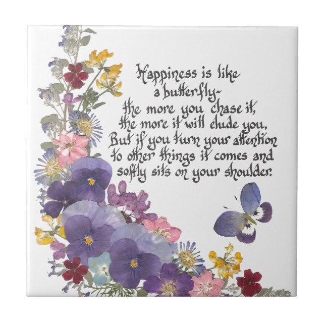 Azulejo De Cerâmica A felicidade é como uma borboleta (Frente)