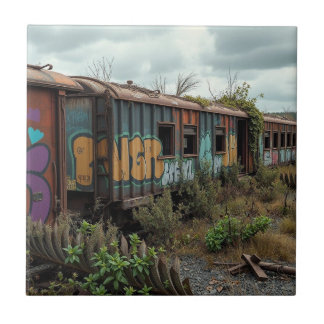 Azulejo De Cerâmica A Ferrovia Esquecida – Trem de Grafite Abandonado