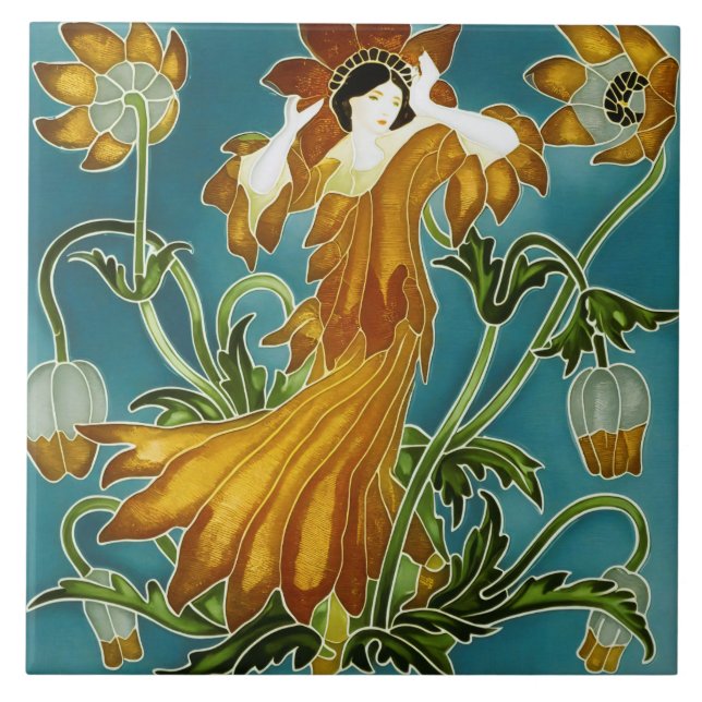 Azulejo De Cerâmica A Flora Art Nouveau de Walter Crane (Frente)