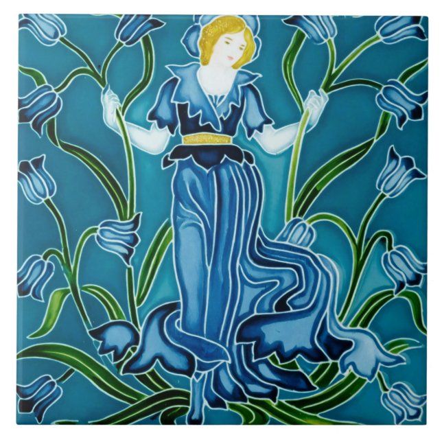 Azulejo De Cerâmica A Flora Art Nouveau de Walter Crane (Frente)