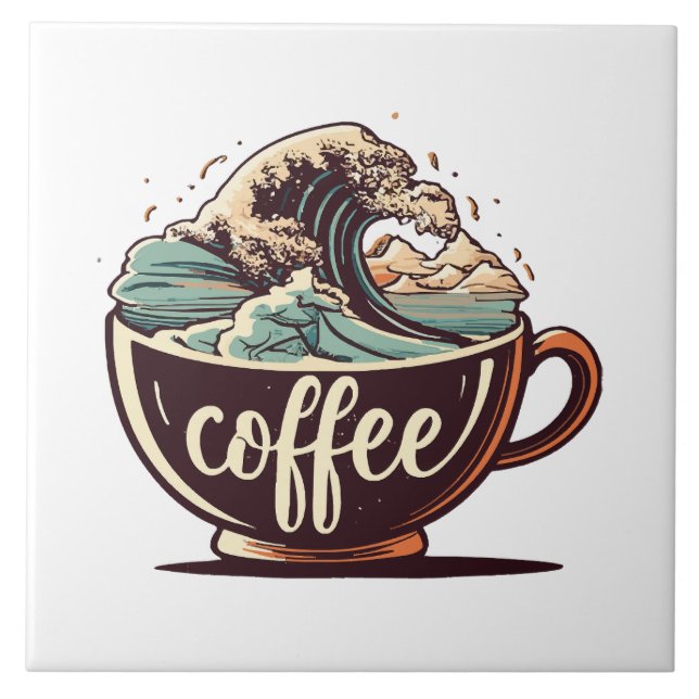 Azulejo De Cerâmica A Grande Onda De Café (Frente)