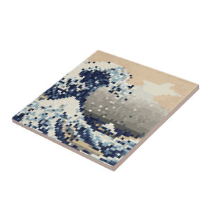 Azulejo De Cerâmica A grande onda fora da arte do pixel do bocado de