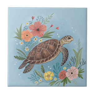 Azulejo De Cerâmica A ilustração de uma tartaruga marinha