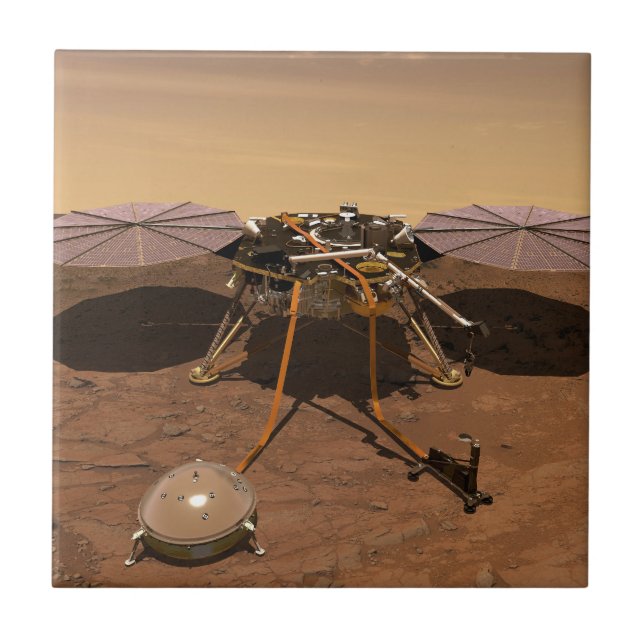 Azulejo De Cerâmica A Insight Lander Operando Na Superfície De Marte. (Frente)