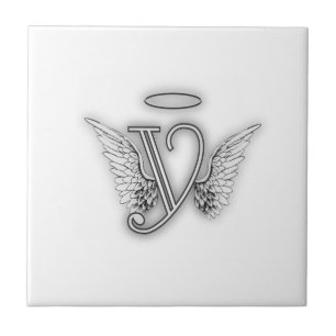 Azulejo De Cerâmica A letra inicial do alfabeto Y do anjo voa o halo