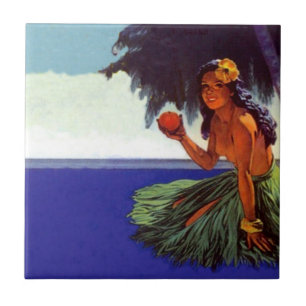 Azulejo De Cerâmica A menina de Hula tropical havaiana do vintage do