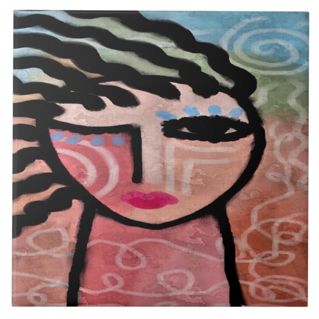 Azulejo De Cerâmica A mulher e a pintura digital da Abstrato do Sol (Frente)