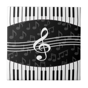 Azulejo De Cerâmica A música à moda nota chaves do Clef e do piano d
