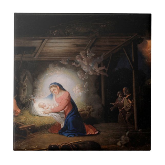 Azulejo De Cerâmica A Natividade do Cristo (por Vladimir Borovikovsky) (Frente)