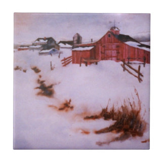 Azulejo De Cerâmica A neve cobriu a fazenda de inverno com vários casc