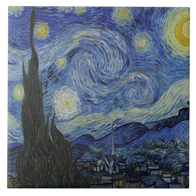 Azulejo De Cerâmica A Noite Estrelada de Van Gogh (Frente)