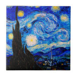 Azulejo De Cerâmica A Noite Estrelada de Vincent Van Gogh<br><div class="desc">Vincent Van Gogh Na Noite Estrelada. Esta é uma antiga obra-prima do pintor mestre holandês Vincent Van Gogh. Esta pintura de paisagem artística fina tem uma cor bela,  vibrante e saturada. Vincent Van Gogh era um pintor impressionista holandês. Esta imagem está no dominio público</div>