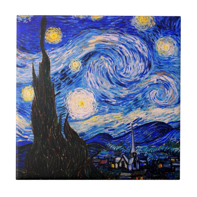 Azulejo De Cerâmica A Noite Estrelada de Vincent Van Gogh (Frente)