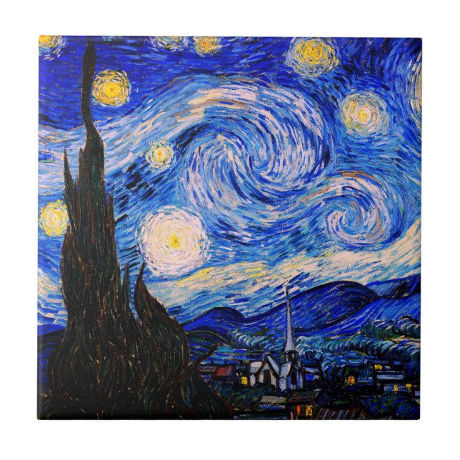 Azulejo De Cerâmica A Noite Estrelada de Vincent Van Gogh (Frente)
