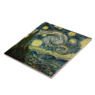 Azulejo De Cerâmica A noite estrelado de Vincent van Gogh (1889)
