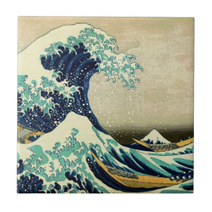 Azulejo De Cerâmica A onda do Excelente de Kanagawa (神 奈 川 沖 浪 裏) Azul