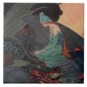 Azulejo De Cerâmica “A Princesa e o Dragão” por Elenore Abbott