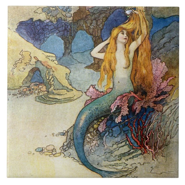 Azulejo De Cerâmica "A Sereia" por Warwick Goble (Frente)