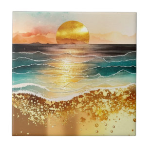 Azulejo De Cerâmica A Série Praia Aquarela Design 3