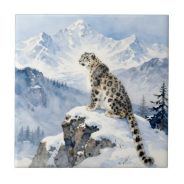 Azulejo De Cerâmica A Snow Leopard on Snowy Peak Personalized