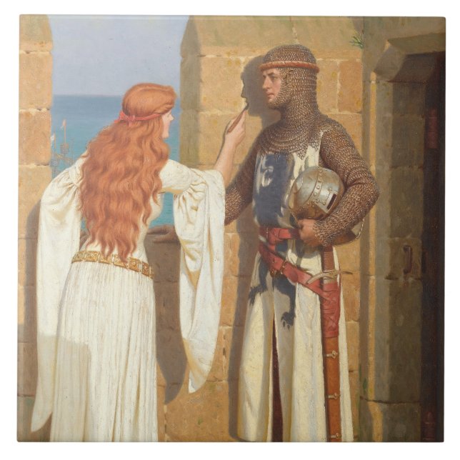 Azulejo De Cerâmica A Sombra do Cavaleiro (por Edmund Blair Leighton) (Frente)