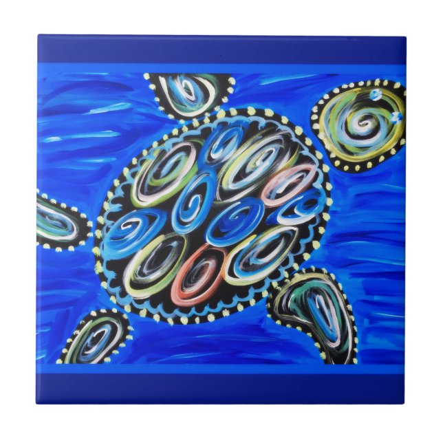 Azulejo De Cerâmica A tartaruga de mar telha a vida marinha do recife (Frente)