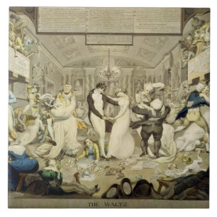 Azulejo De Cerâmica A valsa (gravura colorida)