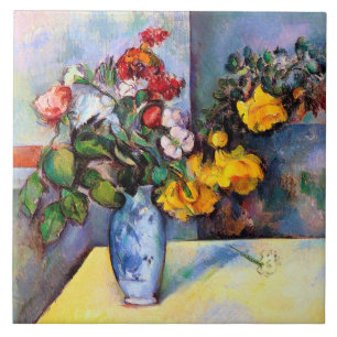 Azulejo De Cerâmica A vida com flores em um vaso, Paul Cezanne