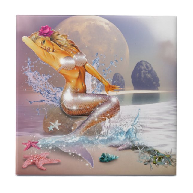 Azulejo De Cerâmica A vida como uma sereia (Frente)