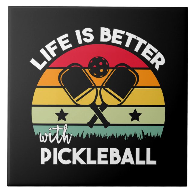 Azulejo De Cerâmica A vida é melhor com o Pickleball (Frente)