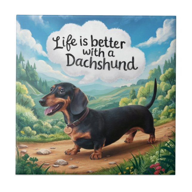 Azulejo De Cerâmica A Vida É Melhor Com Um Dachshund (Frente)