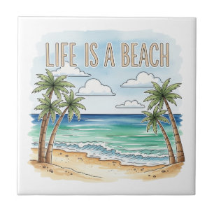 Azulejo De Cerâmica "A vida é uma praia" Oceano Tropical de Palma