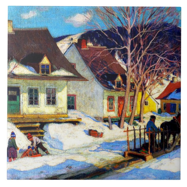 Azulejo De Cerâmica A Vila do Quebec, por Clarence Gagnon (Frente)