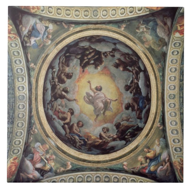 Azulejo De Cerâmica A visão de St John em Patmos, 1520-23 (fresco) (Frente)