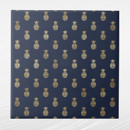 Azulejo De Cerâmica Abacaxi Azul Dourado Elegante