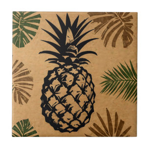 Azulejo De Cerâmica Abacaxi com Folhas Tropicais
