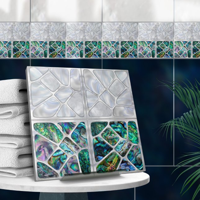 Azulejo De Cerâmica Abalone Shell and Pearl - Colagem de células N10 (Criador carregado)