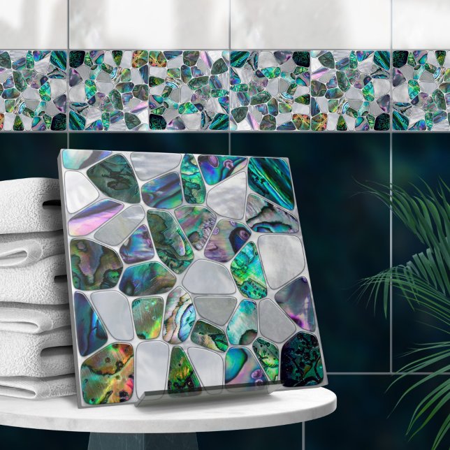 Azulejo De Cerâmica Abalone Shell and Pearl - Colagem de células N16 (Criador carregado)
