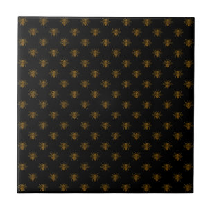 Azulejo De Cerâmica Abejas de Folha Metálica Dourada em Preto