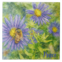 Abelha Melífera em Flores em Aquarela