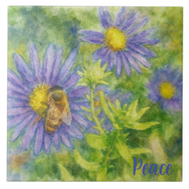 Azulejo De Cerâmica Abelha Melífera em Flores em Aquarela