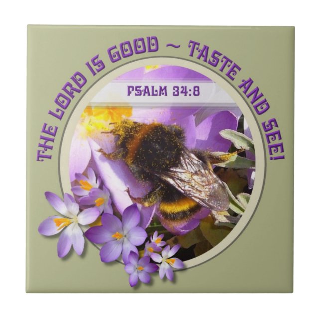 Azulejo De Cerâmica Abelhas alimentando-se de Primavera Crocus Flower (Frente)