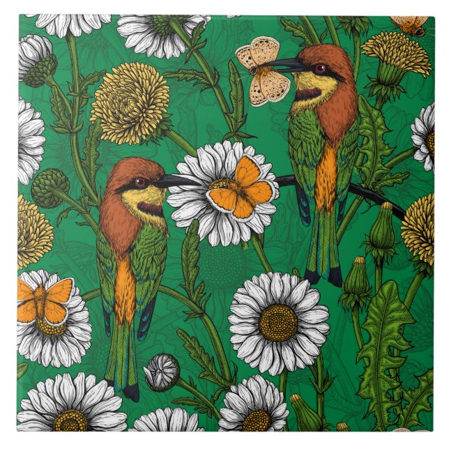 Azulejo De Cerâmica Abelhas comem num campo de primavera (Frente)