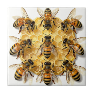 Azulejo De Cerâmica Abelhas em Círculo de Mel Hexagonal