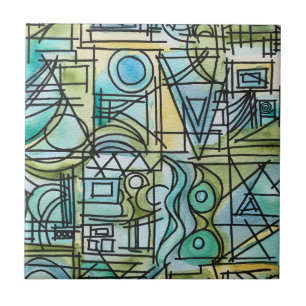 Azulejo De Cerâmica Abertura-Arte Geométrica Moderna Pintada à Mão