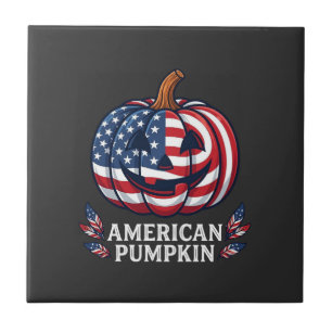 Azulejo De Cerâmica Abóbora Americana Halloween Bandeira EUA Estrelas