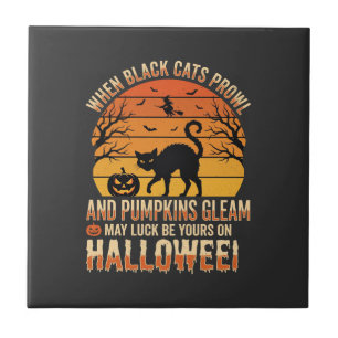 Azulejo De Cerâmica Abóbora de Gato Preto Desenho Vetorial de Hallowee