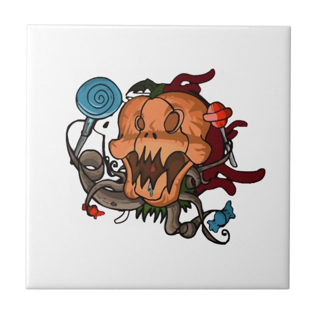 Azulejo De Cerâmica Abóbora de Halloween                        (Frente)