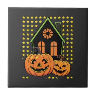 Azulejo De Cerâmica Abóbora de Halloween Casa Assombrada Estrela Fofa